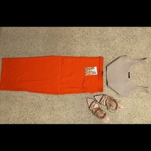 Midi high waisted Orange skirt